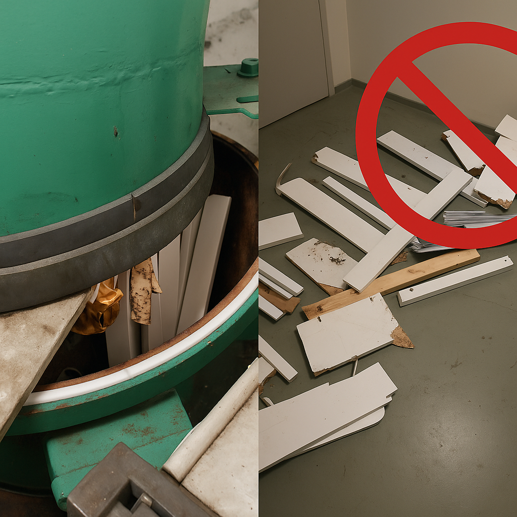 Möbler i sopnedkastet orsakar stopp och dyra kostnader!