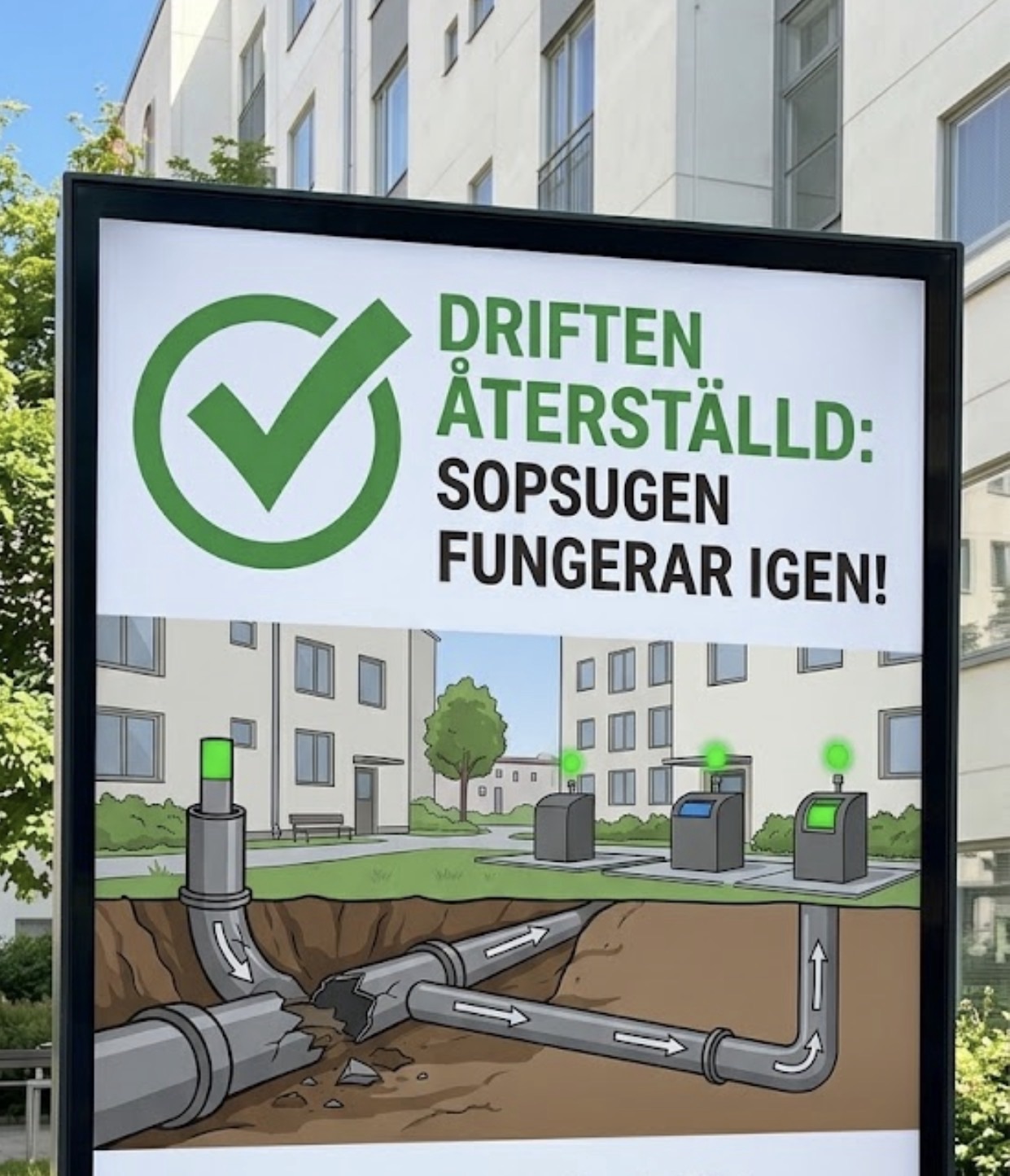 Sopsugssystemet är i full drift igen